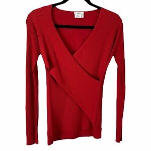 DKNY Faux Wrap Ribbed Top Knit Sweater